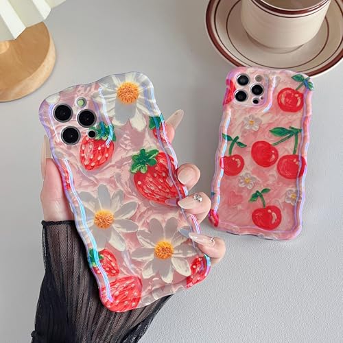 Caseative iPhone 12 Pro Curly Wavy Strawberry Flower Case (Strawberry)