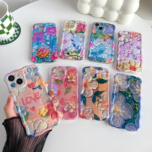 Caseative Retro Floral Oil Painting Case for iPhone 15 (Purple)