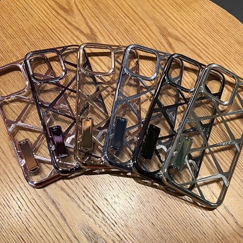Caseative Grid Plaid Checkered Electroplated Clear iPhone 15 Case (Purple)